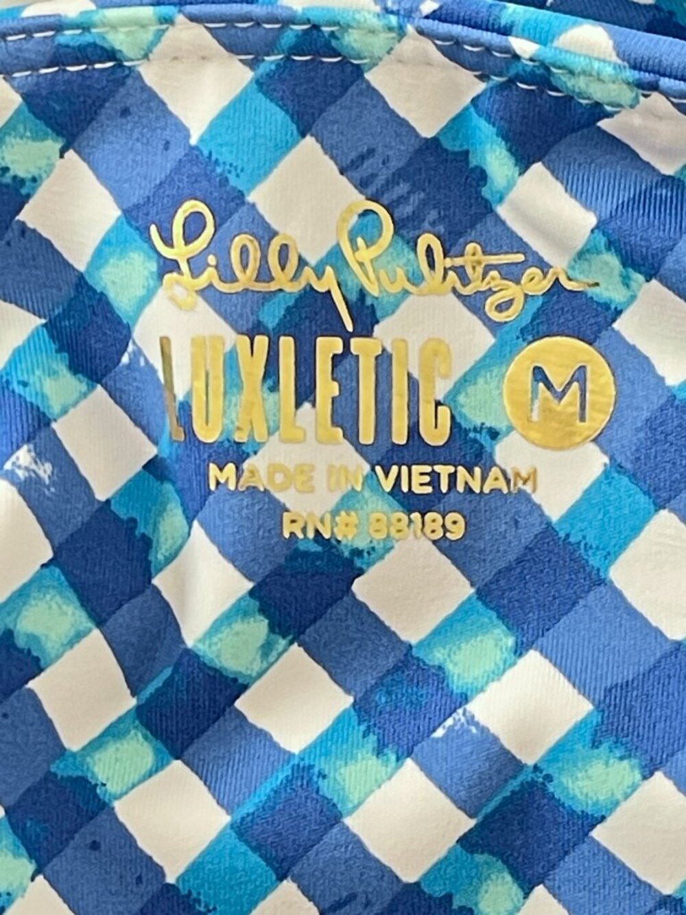 Lilly Pulitzer Luxletic Sports Bra Top Calusa Boca Blue Double Checking Medium - Picture 11 of 13